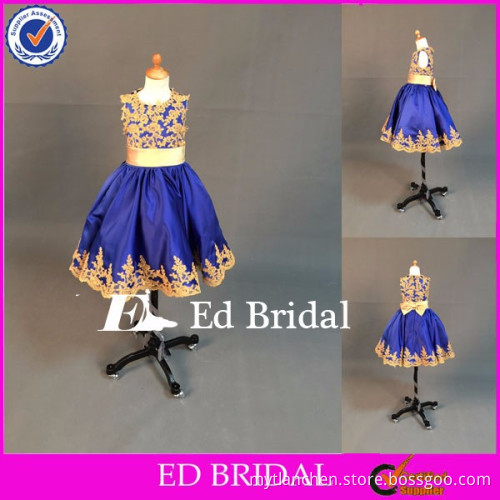 NN06 beautiful Gold Appliqued Royal Blue Little Queen Real Sample Flower Girl Dress